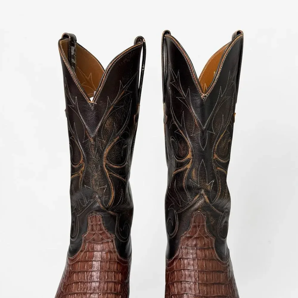 Lucchese Caiman Classics Hand Made Cowboy Boots Western Brown Label Mens Sz 9 2E